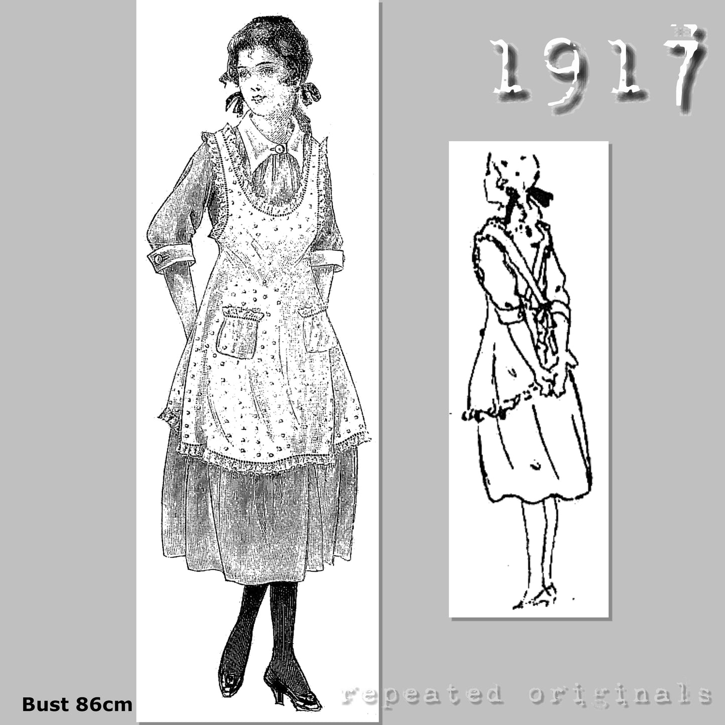 1917 Apron for Girl 15 Years Sewing Pattern - INSTANT DOWNLOAD PDF