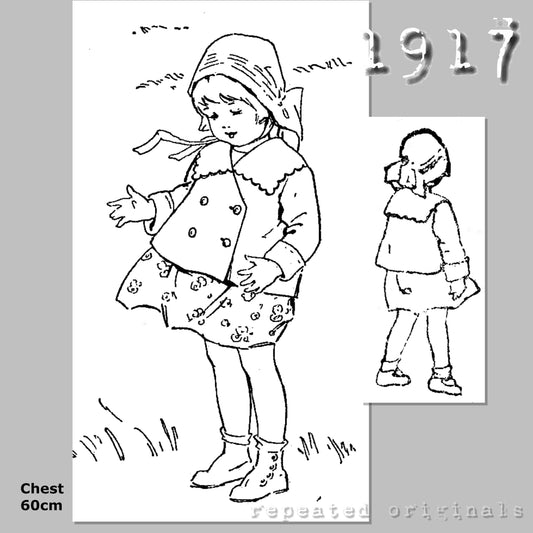 1917 Jacket and Bonnet for Girl 2 Years Sewing Pattern - INSTANT DOWNLOAD PDF