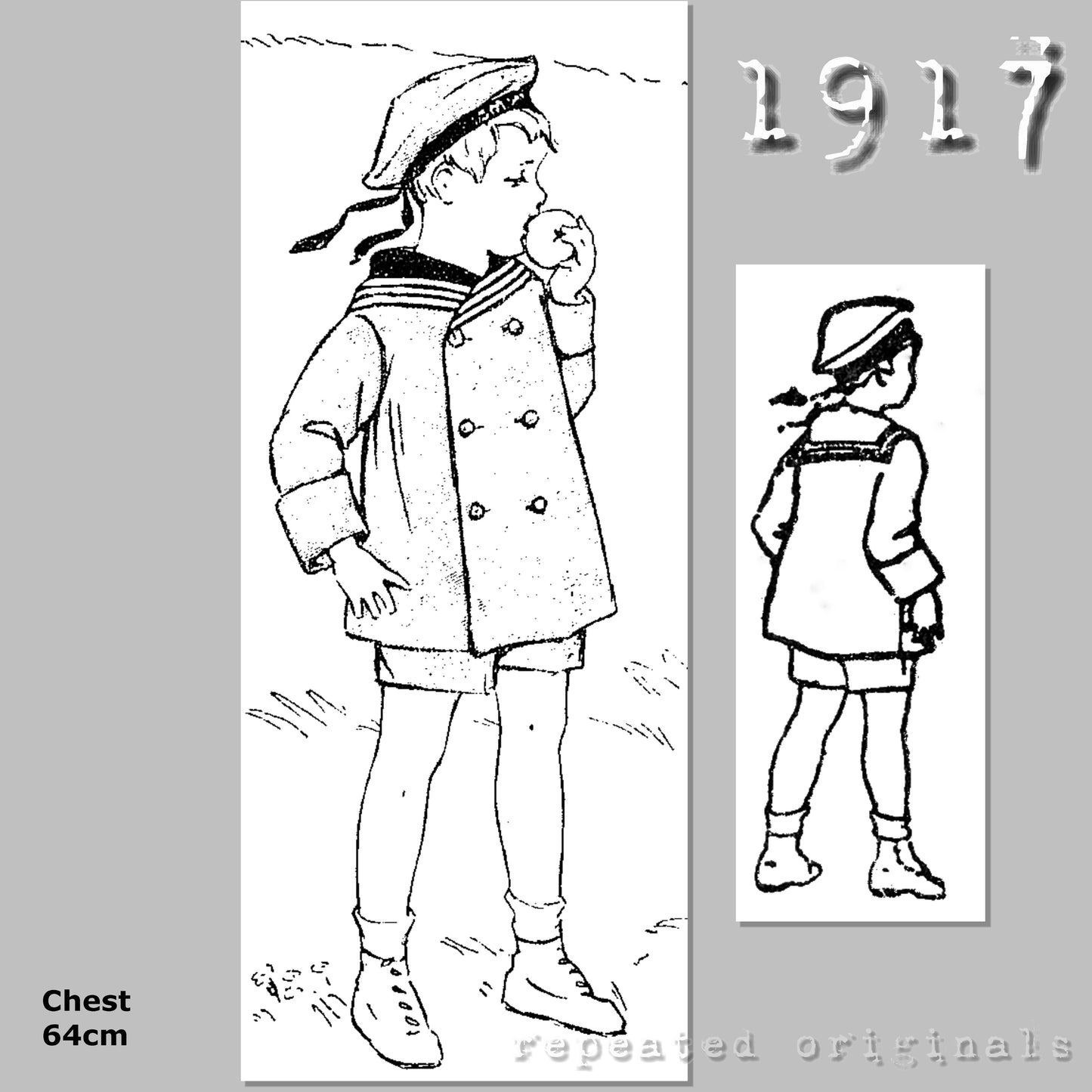 1917 Jacket with Sailor Collar for Boy 4 Years Sewing Pattern - INSTANT DOWNLOAD PDF