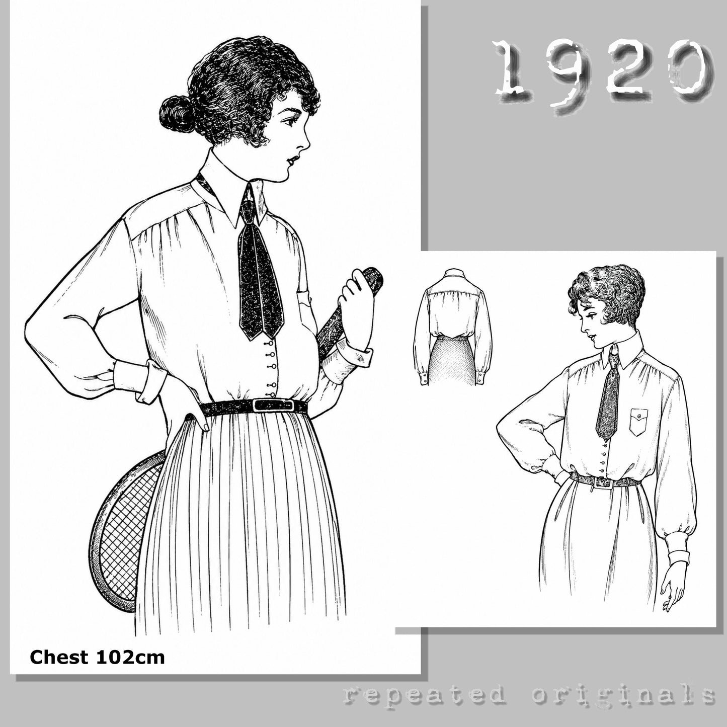 1920 Shirt Styled Blouse Sewing Pattern - INSTANT DOWNLOAD PDF