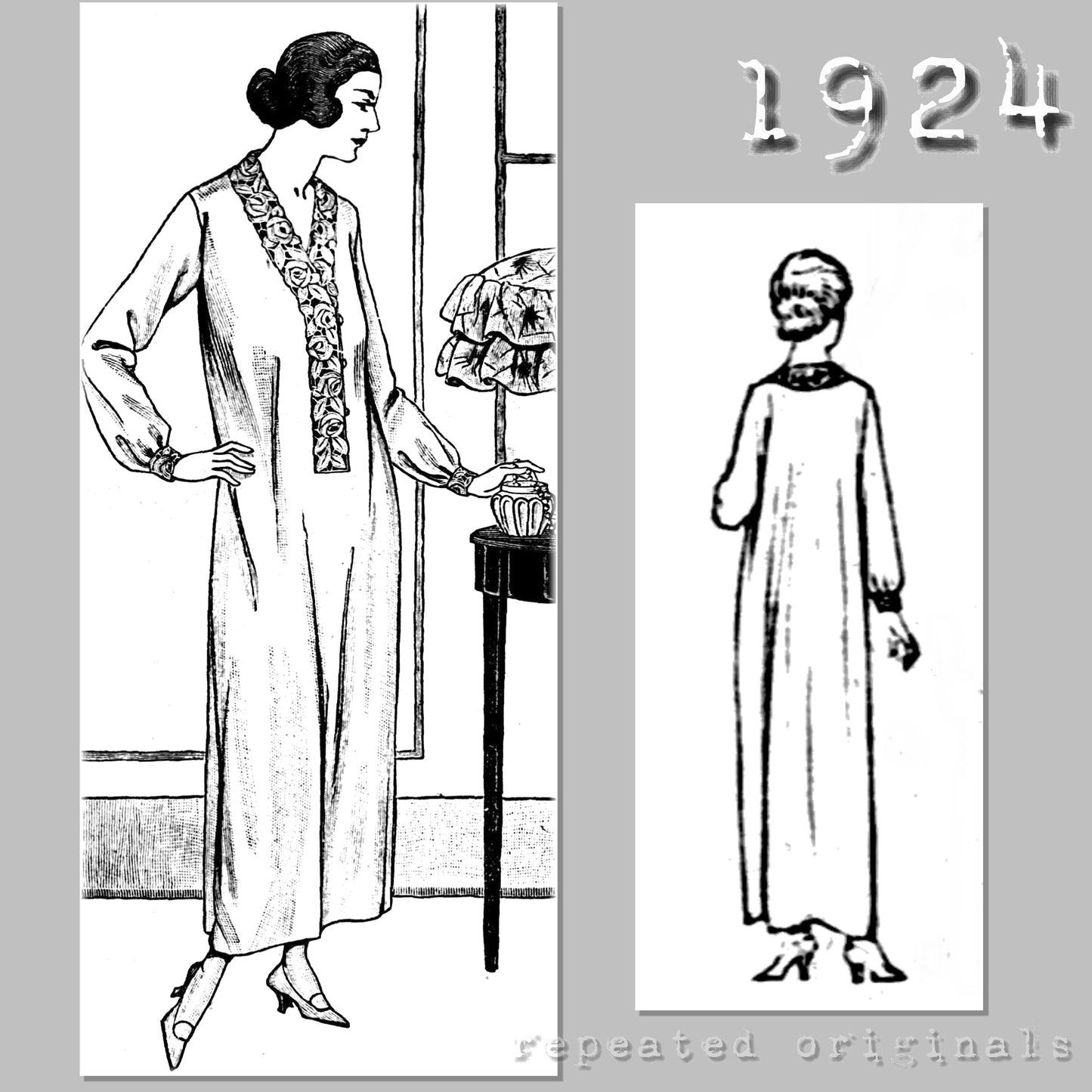 1924 Night Gown Sewing Pattern - INSTANT DOWNLOAD PDF