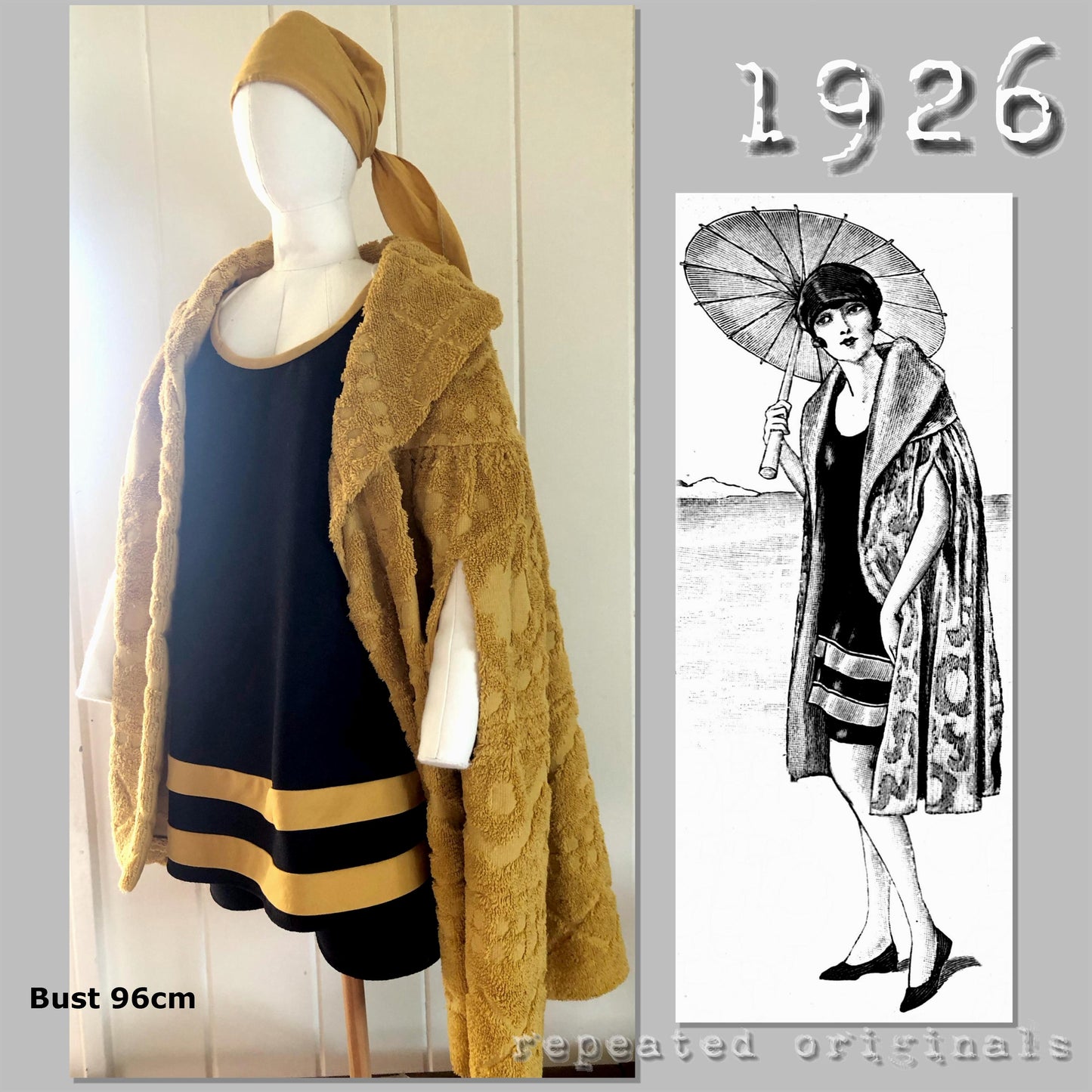 1926 Bathing Suit, Robe and Cap Sewing Pattern - INSTANT DOWNLOAD PDF