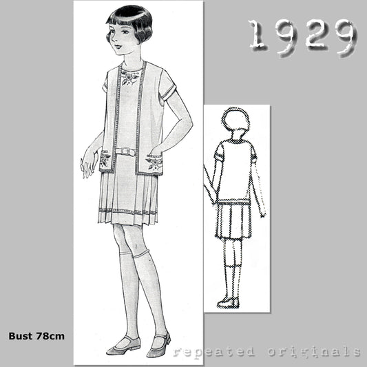 1929 Dress with Vest for Girls 10-12 Years Sewing Pattern - INSTANT DOWNLOAD PDF