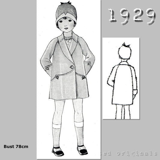 1929 Raglan Sleeve Coat for Girl 4 - 6 Years Sewing Pattern - INSTANT DOWNLOAD PDF