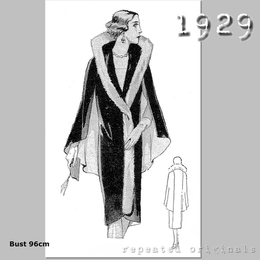 1929 Sleeveless Evening Coat with Cape Detail Sewing Pattern - INSTANT DOWNLOAD PDF