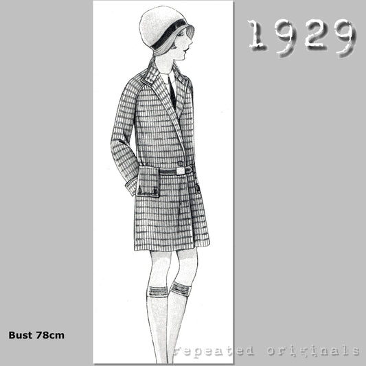 1929 Raglan Sleeve Coat for Girls 10-12 Years Sewing Pattern - INSTANT DOWNLOAD PDF