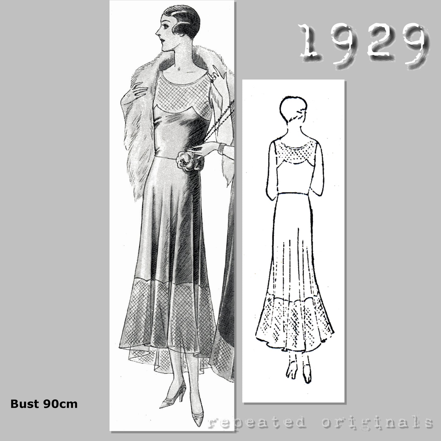 1929 Evening Dress Sewing Pattern - INSTANT DOWNLOAD PDF