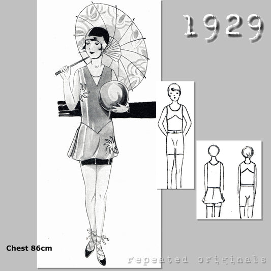 1929 Two Piece Bathing Suit for Girls 14-16 Years Sewing Pattern -INSTANT DOWNLOAD PDF