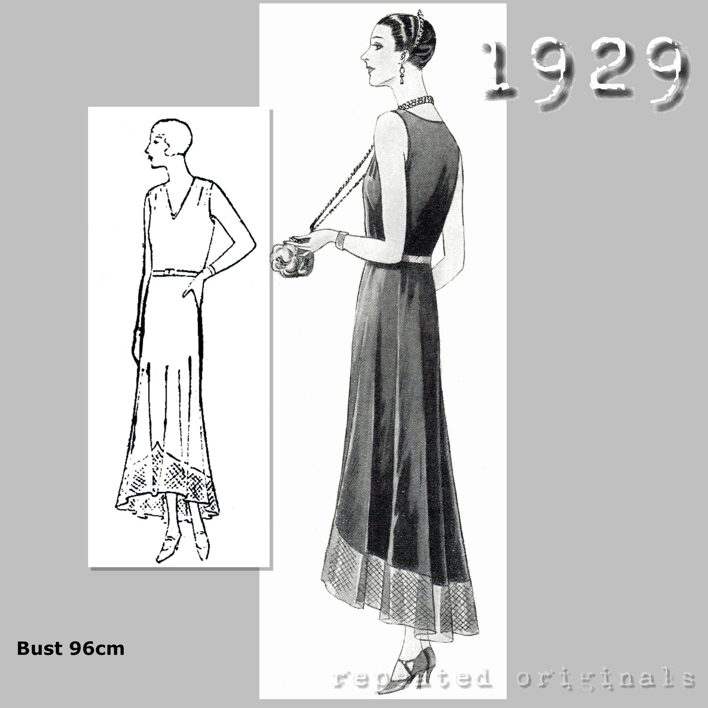 1929 Evening Dress Sewing Pattern - INSTANT DOWNLOAD PDF