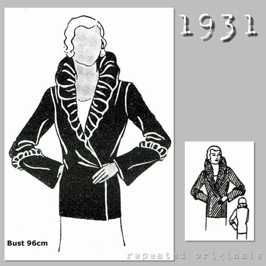 1931 Elegant Evening Jacket Sewing Pattern - INSTANT DOWNLOAD PDF