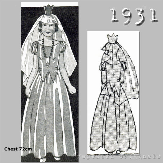 1931 Fairytale Princess Costume for Girl 9 Years Sewing Pattern - INSTANT DOWNLOAD PDF