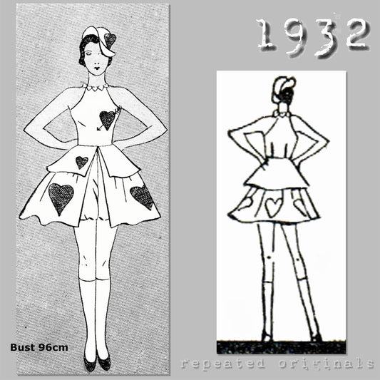 1932 Ladies Heart Costume Sewing Pattern - INSTANT DOWNLOAD PDF