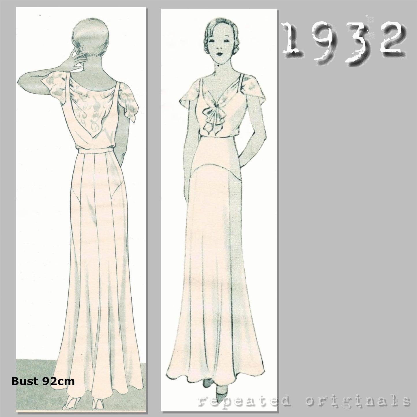 1932 Evening Dress with Scarf Sewing Pattern - INSTANT DOWNLOAD PDF