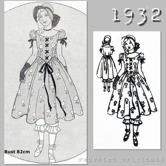 1932 Early Victorian Costume for Girl 14 Years Sewing Pattern - INSTANT DOWNLOAD PDF