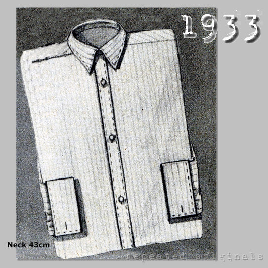 1933 Man's Shirt with Detachable Collar Sewing Pattern - INSTANT DOWNLOAD PDF