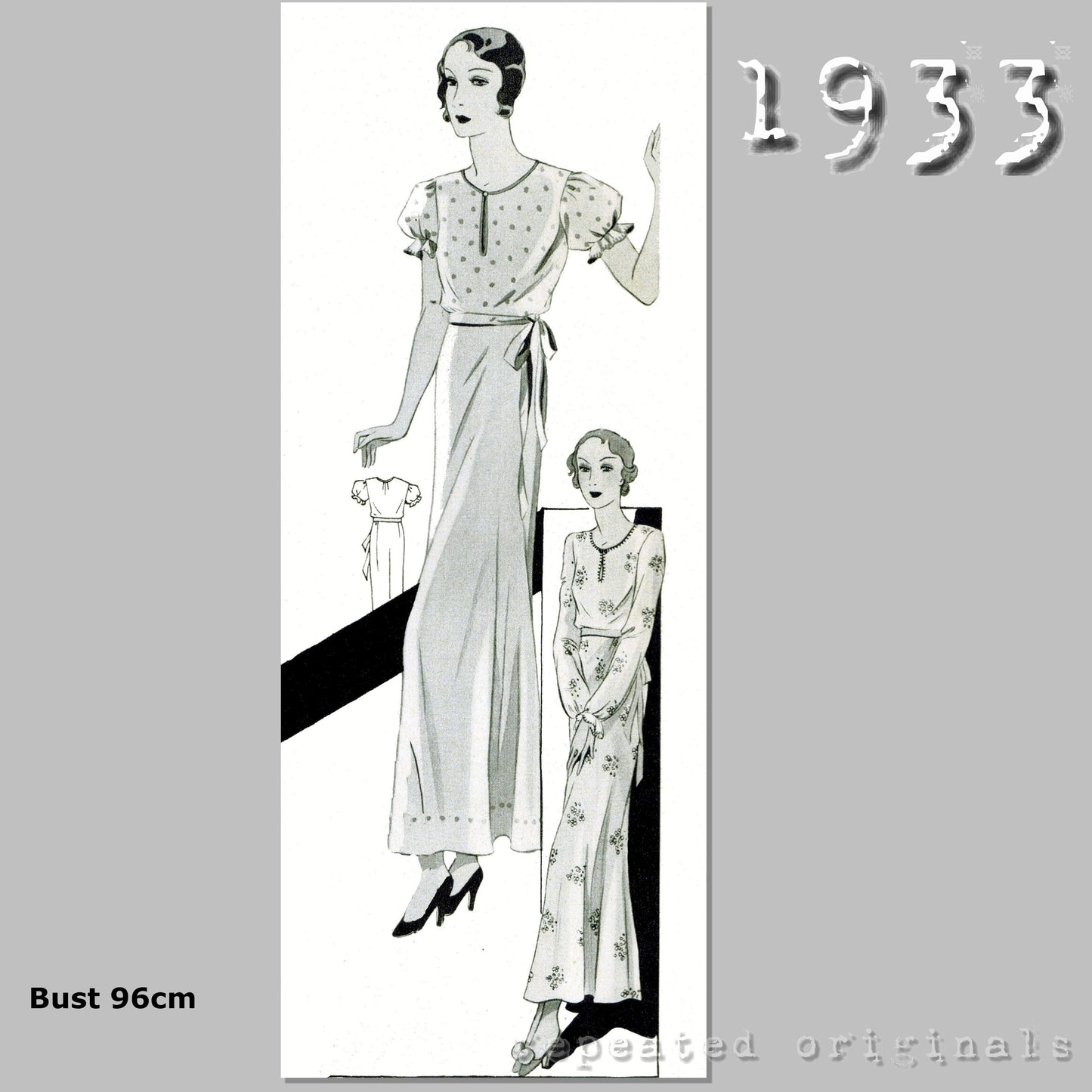 1933 Long or Short Sleeved Nightdress Sewing Pattern - INSTANT DOWNLOAD PDF