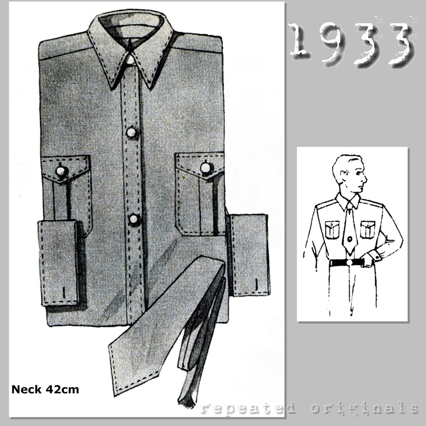 1933 Sports Shirt with Tie Sewing Pattern - INSTANT DOWNLOAD PDF