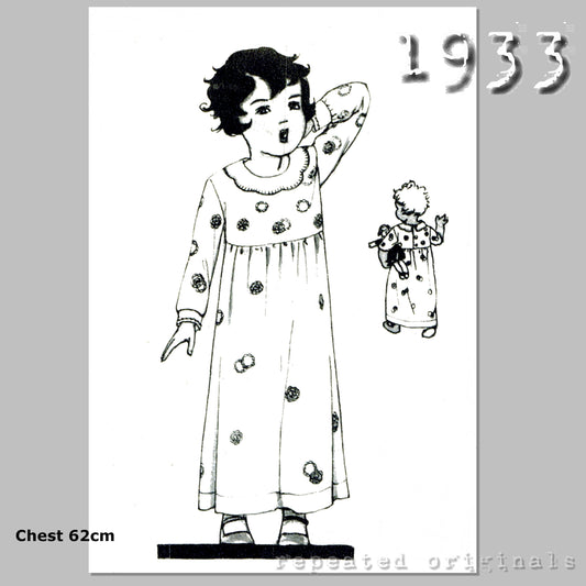 1933 Nightgown for Child 2-4 Years Sewing Pattern - INSTANT DOWNLOAD PDF