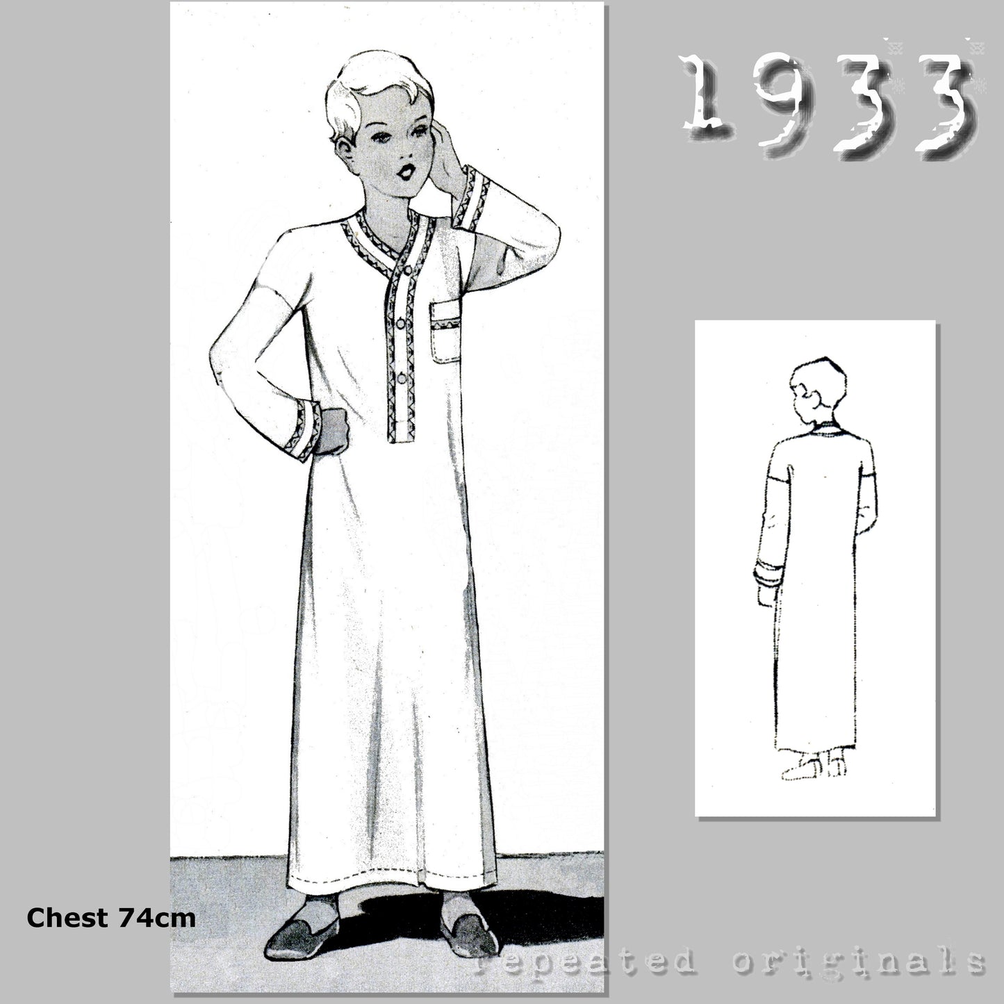 1933 Nightdress for Boy 8-10 Years Sewing Pattern - INSTANT DOWNLOAD PDF