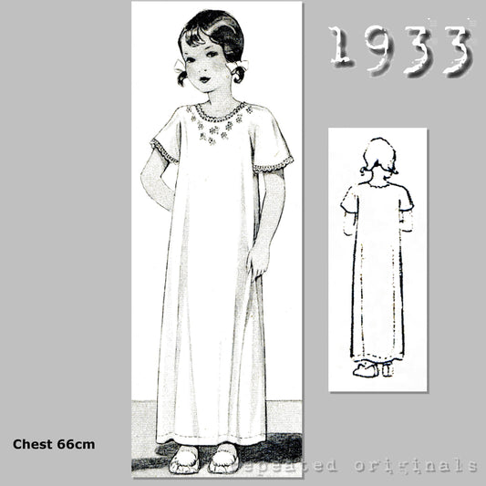 1933 Kimono Style Nightgown for Girl 4-6 Years Sewing Pattern - INSTANT DOWNLOAD PDF