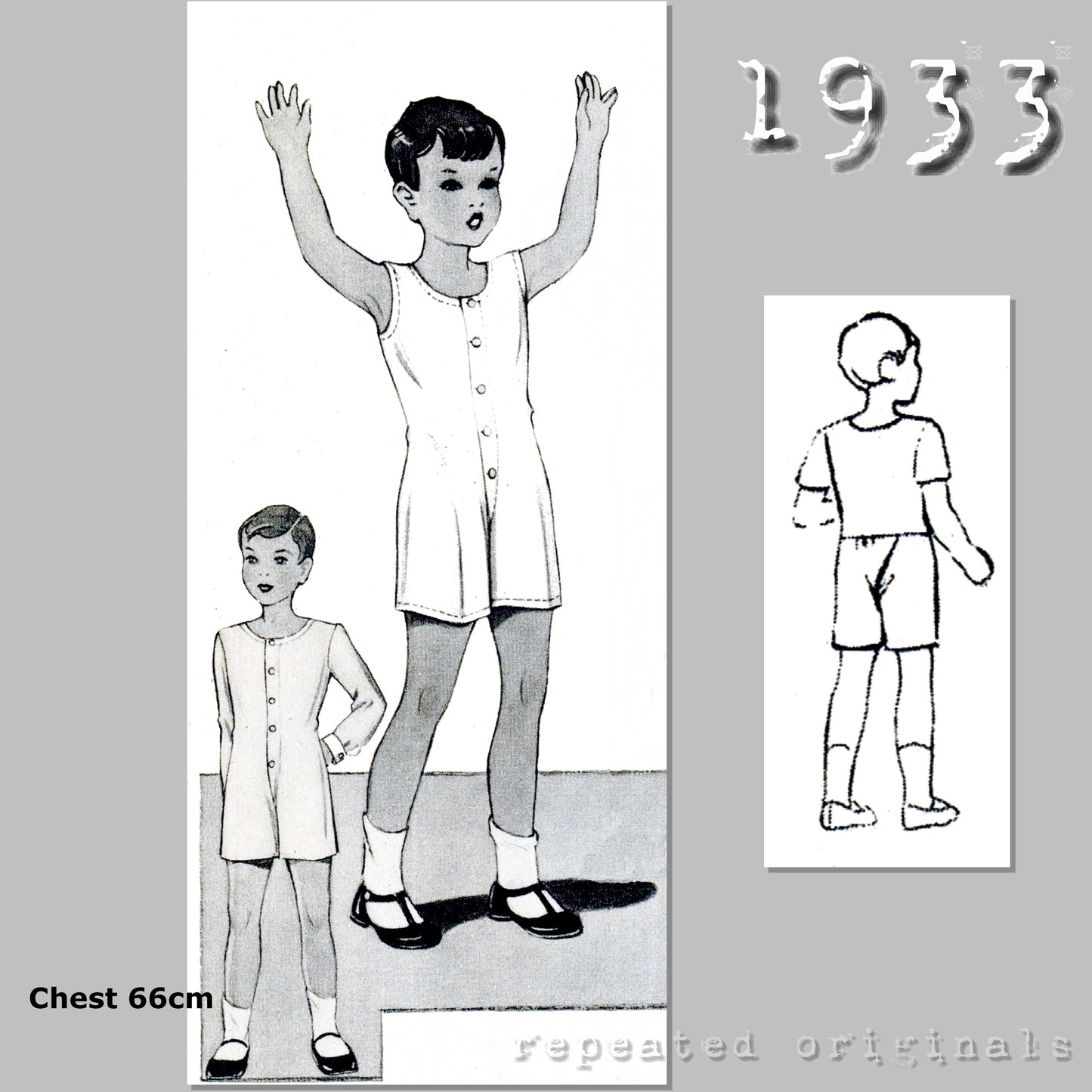 1933 Underwear (Long or Short sleeves or Sleeveless) for Boy 4-6 Years Sewing Pattern - INSTANT DOWNLOAD PDF