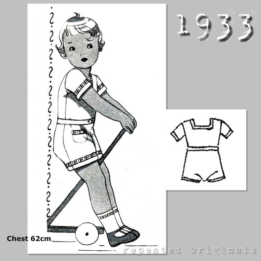 1933 Playsuit for Boy 2-4 Years Sewing Pattern - INSTANT DOWNLOAD PDF