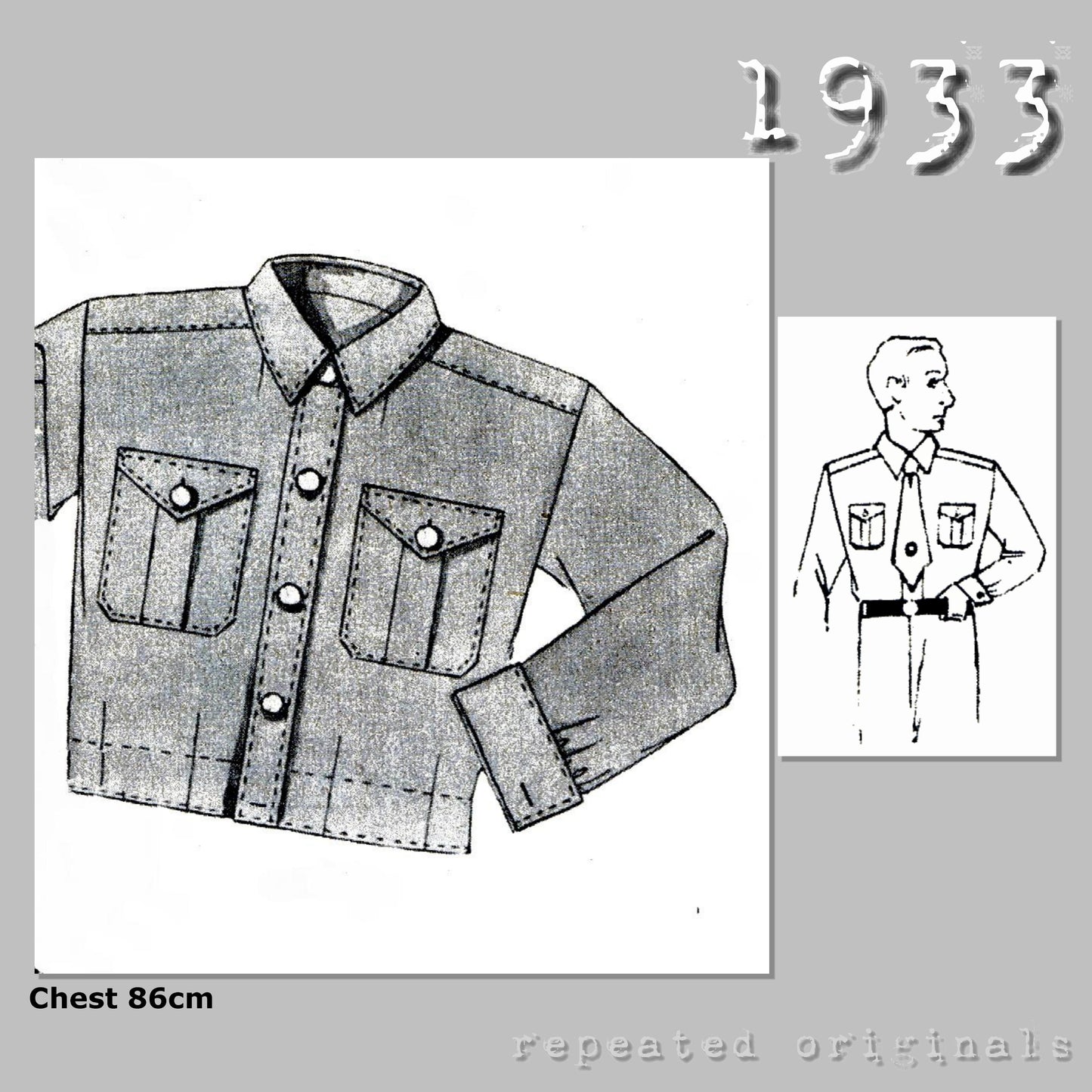 1933 Brown Sports Shirt for Boy 15-16 Years Sewing Pattern - INSTANT DOWNLOAD PDF