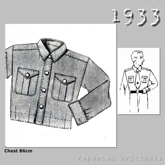 1933 Brown Sports Shirt for Boy 15-16 Years Sewing Pattern - INSTANT DOWNLOAD PDF