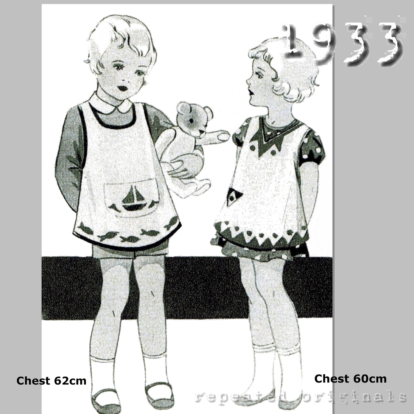 1933 Aprons for Children 1-2 and 2-4 Years Sewing Pattern - INSTANT DOWNLOAD PDF