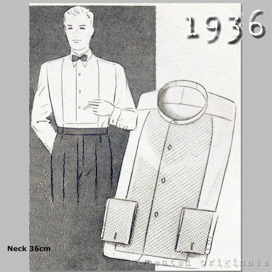 1936 Men's Collarless Shirt (Patterned Insert and Cuffs) Sewing Pattern - INSTANT DOWNLOAD PDF