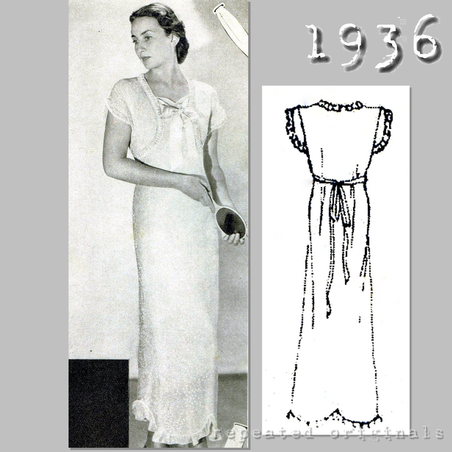 1936 Elegant Nightdress Sewing Pattern - INSTANT DOWNLOAD PDF
