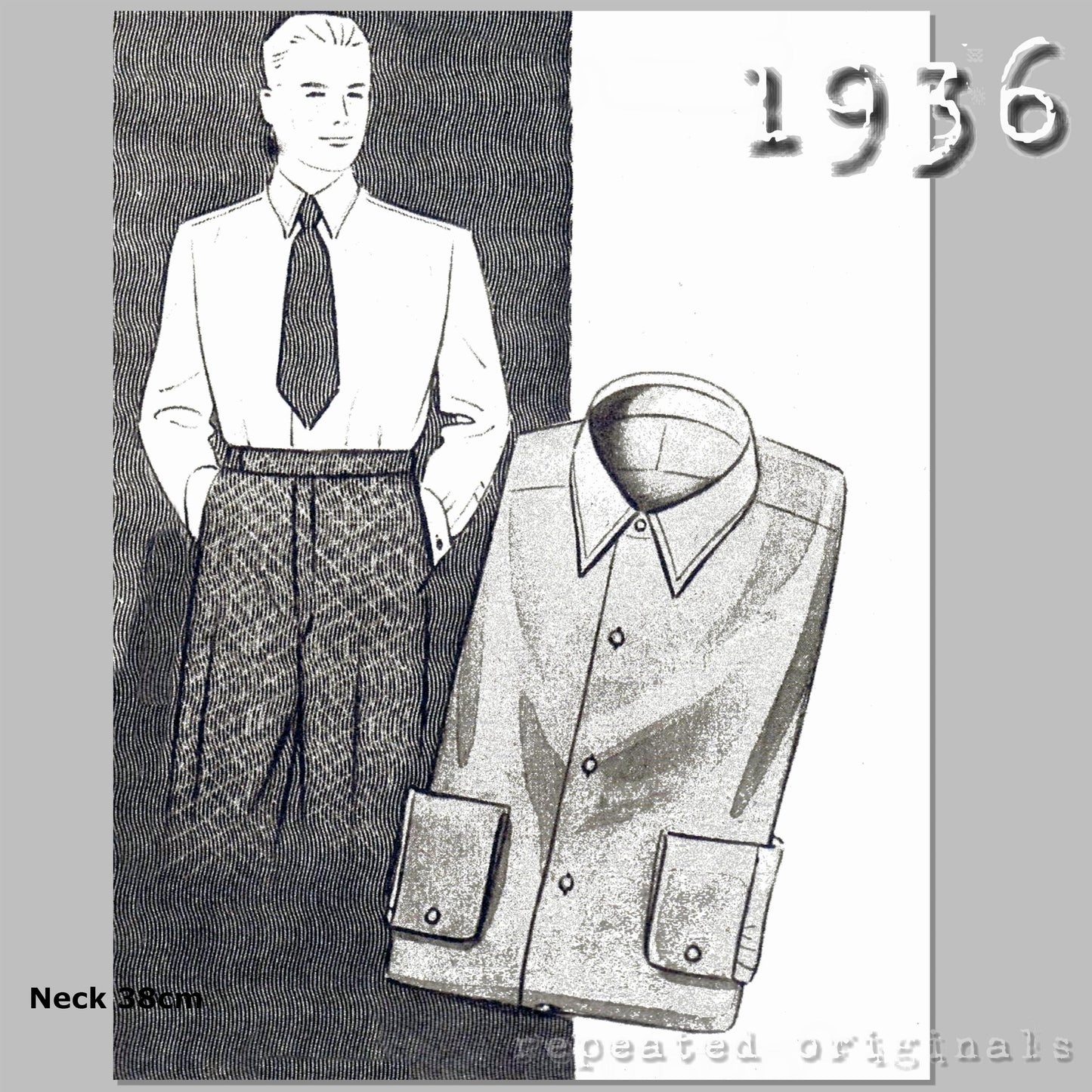 1936 Shirt with Attached Collar Sewing Pattern - INSTANT DOWNLOAD PDF