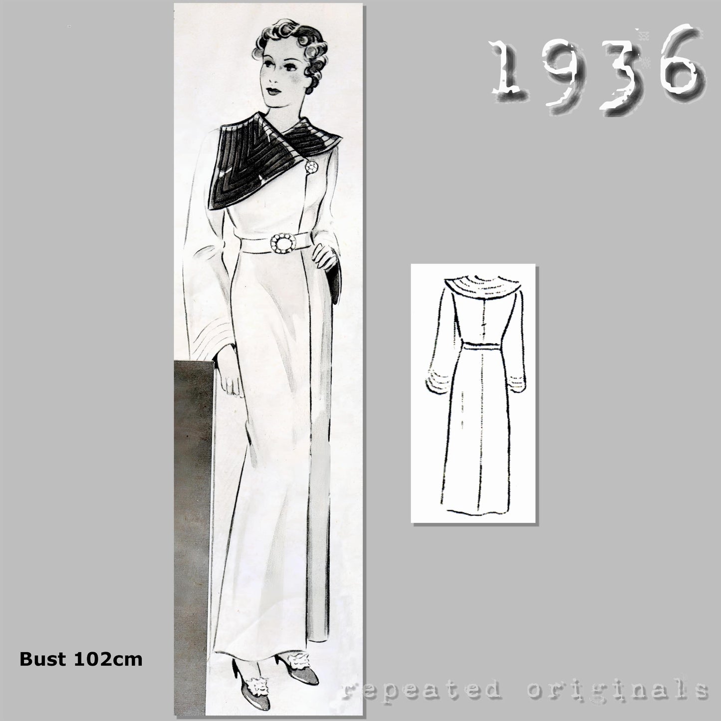 1936 Dressing Gown with Quilted Collar Sewing Pattern - INSTANT DOWNLOAD PDF