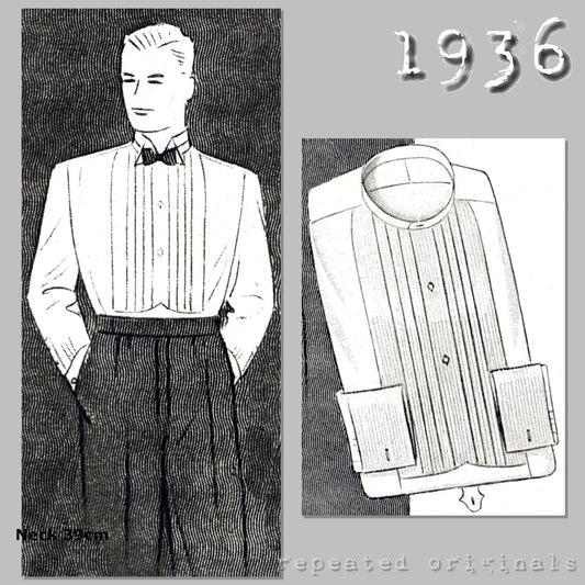 1936 Men's Shirt with Pleated Front Sewing Pattern - INSTANT DOWNLOAD PDF