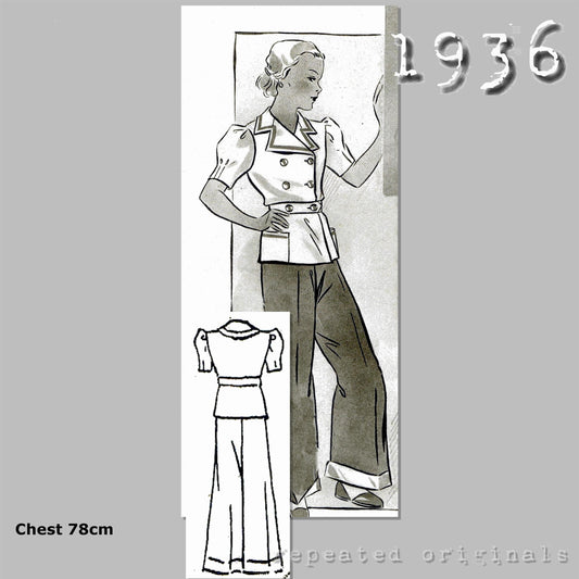 1936 Pyjamas for Girl 10-12 Years Sewing Pattern - INSTANT DOWNLOAD PDF