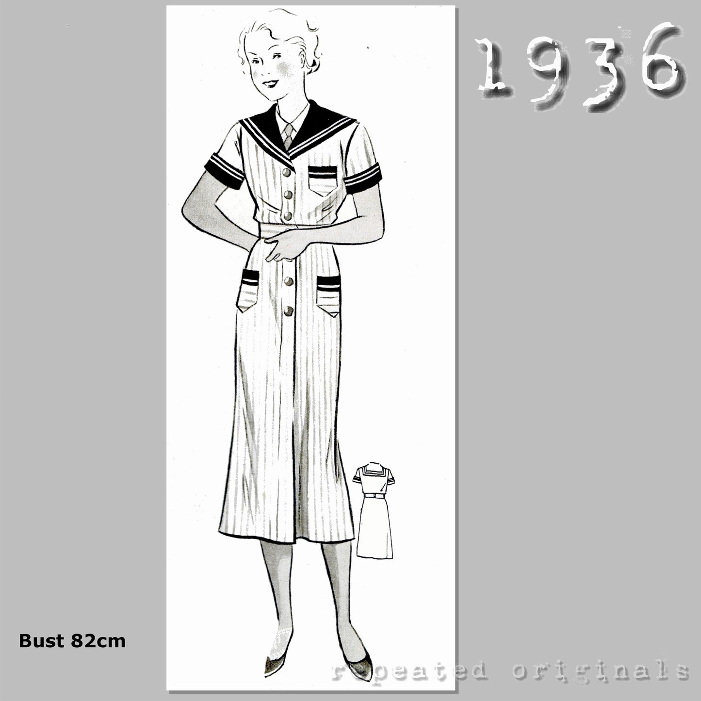 1936 Apron for Girl 12-14 Years Sewing Pattern - INSTANT DOWNLOAD PDF