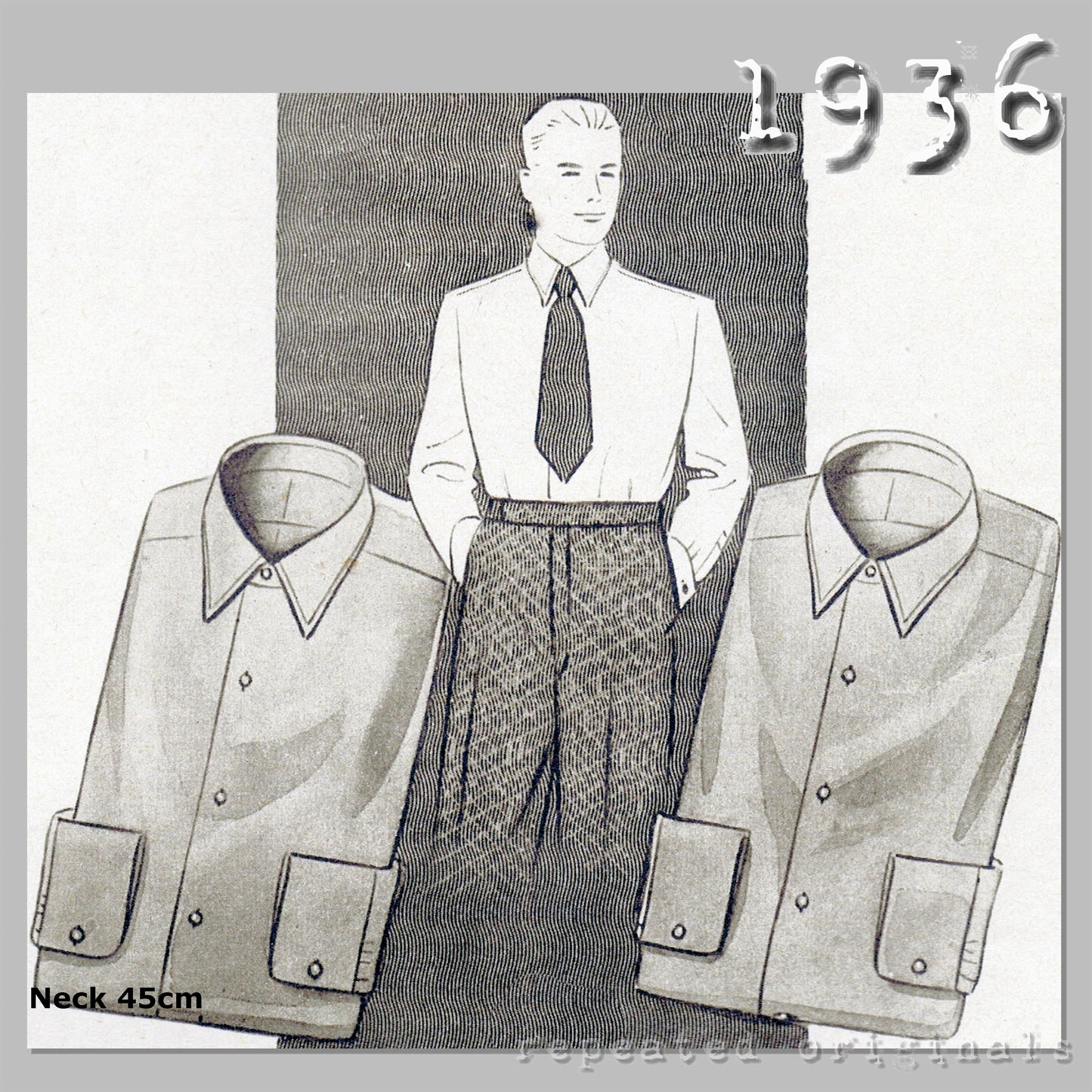 1936 Men's Half Placket Shirt with Attached Collar Sewing Pattern - INSTANT DOWNLOAD PDF