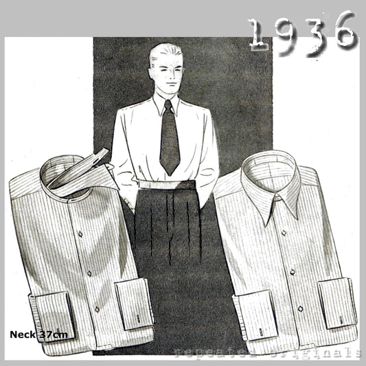 1936 Men's Shirt with Detachable Collar Sewing Pattern - INSTANT DOWNLOAD PDF