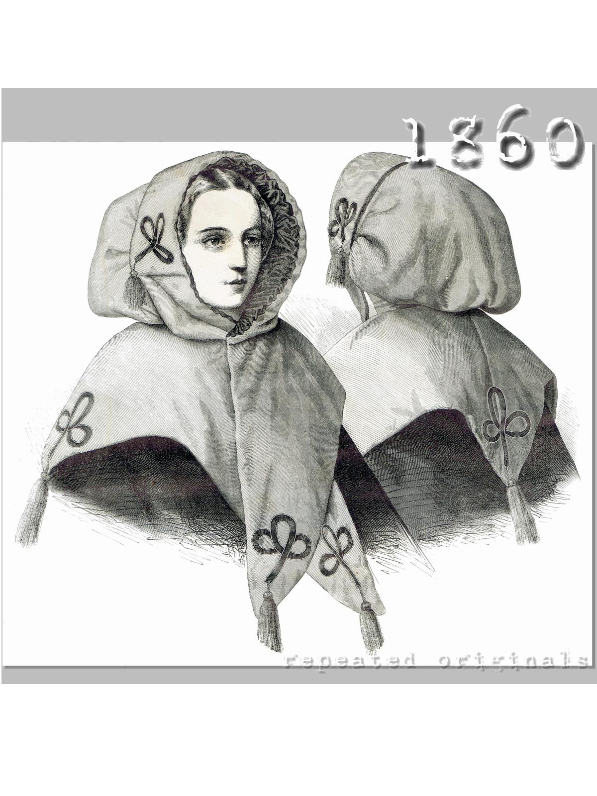 1860 Elegant Hooded Cape Sewing Pattern - INSTANT DOWNLOAD PDF