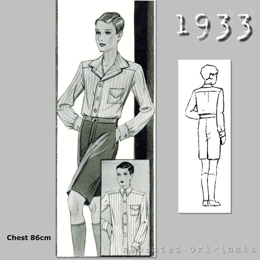 1933 Sports Shirt for Boy 15-16 Years Sewing Pattern - INSTANT DOWNLOAD PDF