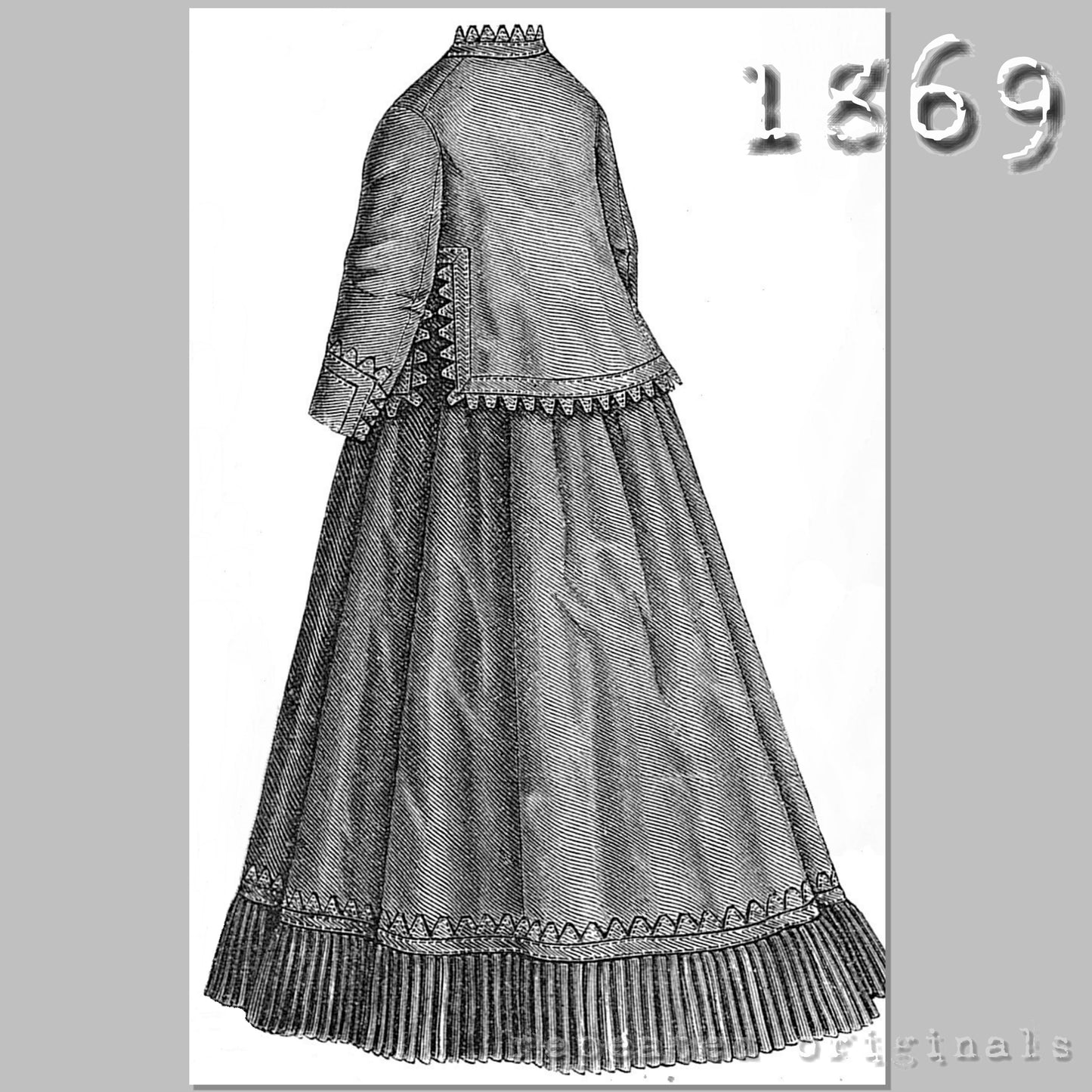 1869 Walking Dress with Paletot Sewing Pattern - INSTANT DOWNLOAD PDF