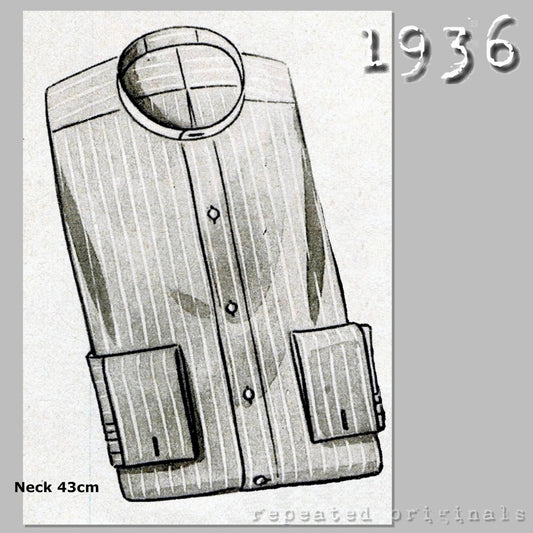 1936 Men's Collarless Shirt Sewing Pattern - INSTANT DOWNLOAD PDF