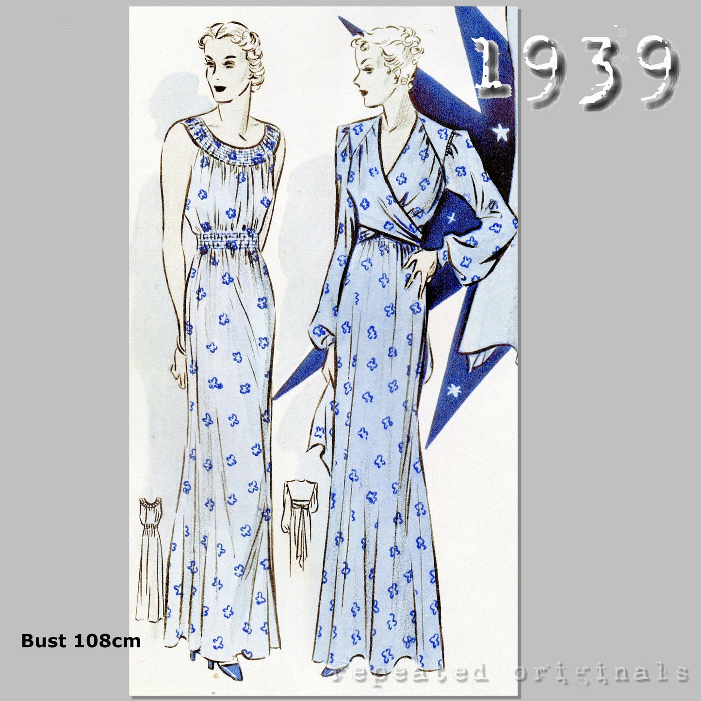 1939 Nightgown and Wrapped Jacket Sewing Pattern - INSTANT DOWNLOAD PDF