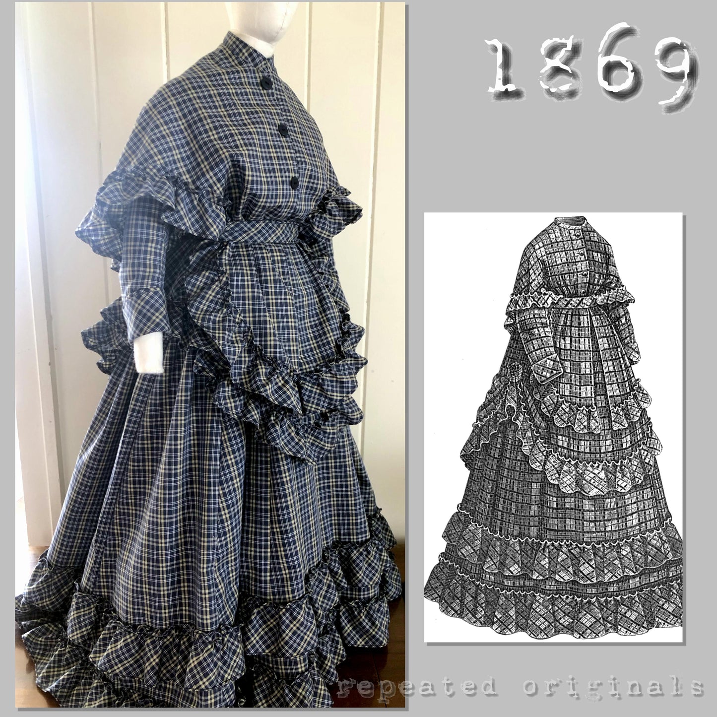 1869 Walking Dress Sewing Pattern - INSTANT DOWNLOAD PDF